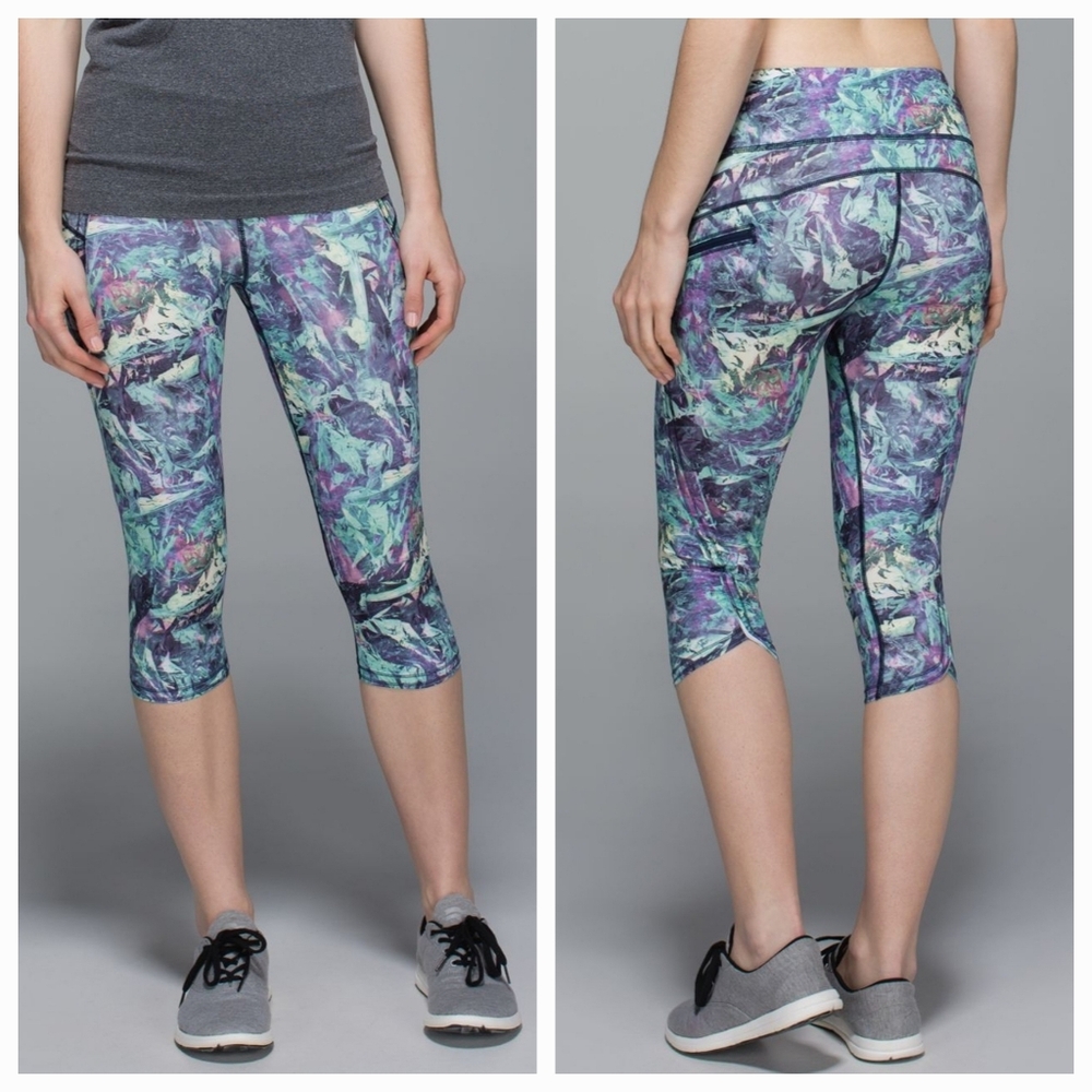 Lululemon Run: Top Speed Crop leggings Iridescent Multi print Sz 8 Luxtreme EUC